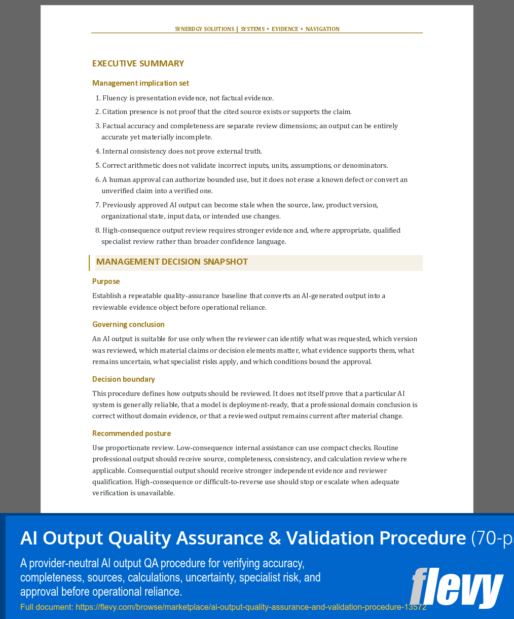 AI Output Quality Assurance & Validation Procedure (70-page Word document) Preview Image