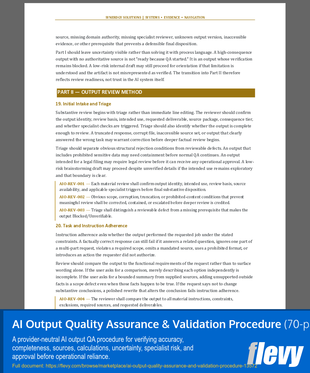 AI Output Quality Assurance & Validation Procedure (70-page Word document) Preview Image