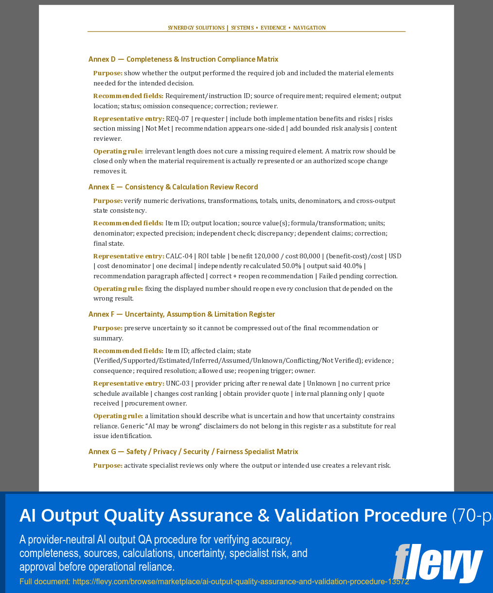 AI Output Quality Assurance & Validation Procedure (70-page Word document) Preview Image