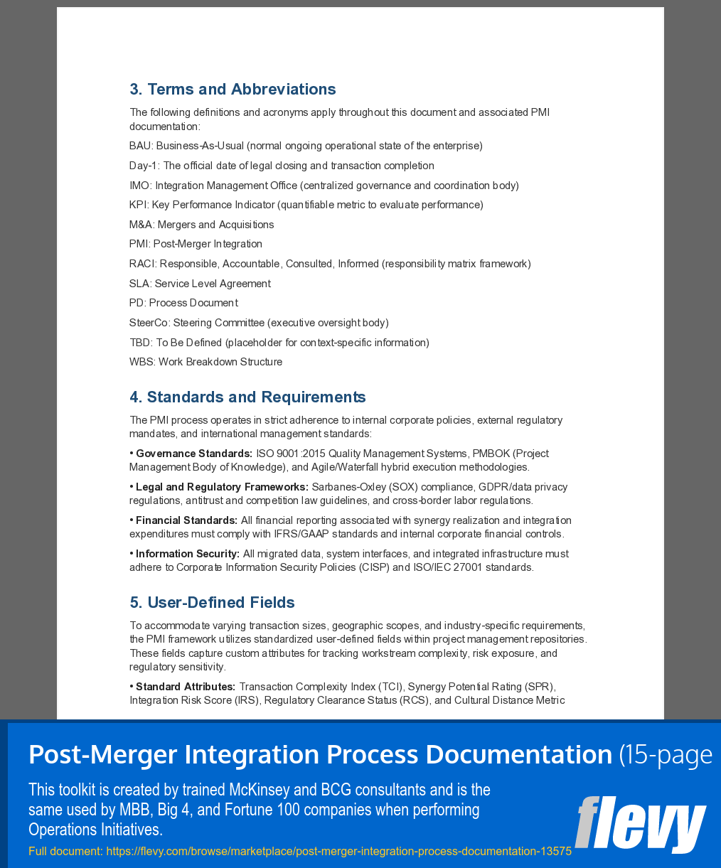 Post-Merger Integration Process Documentation (15-page Word document) Preview Image