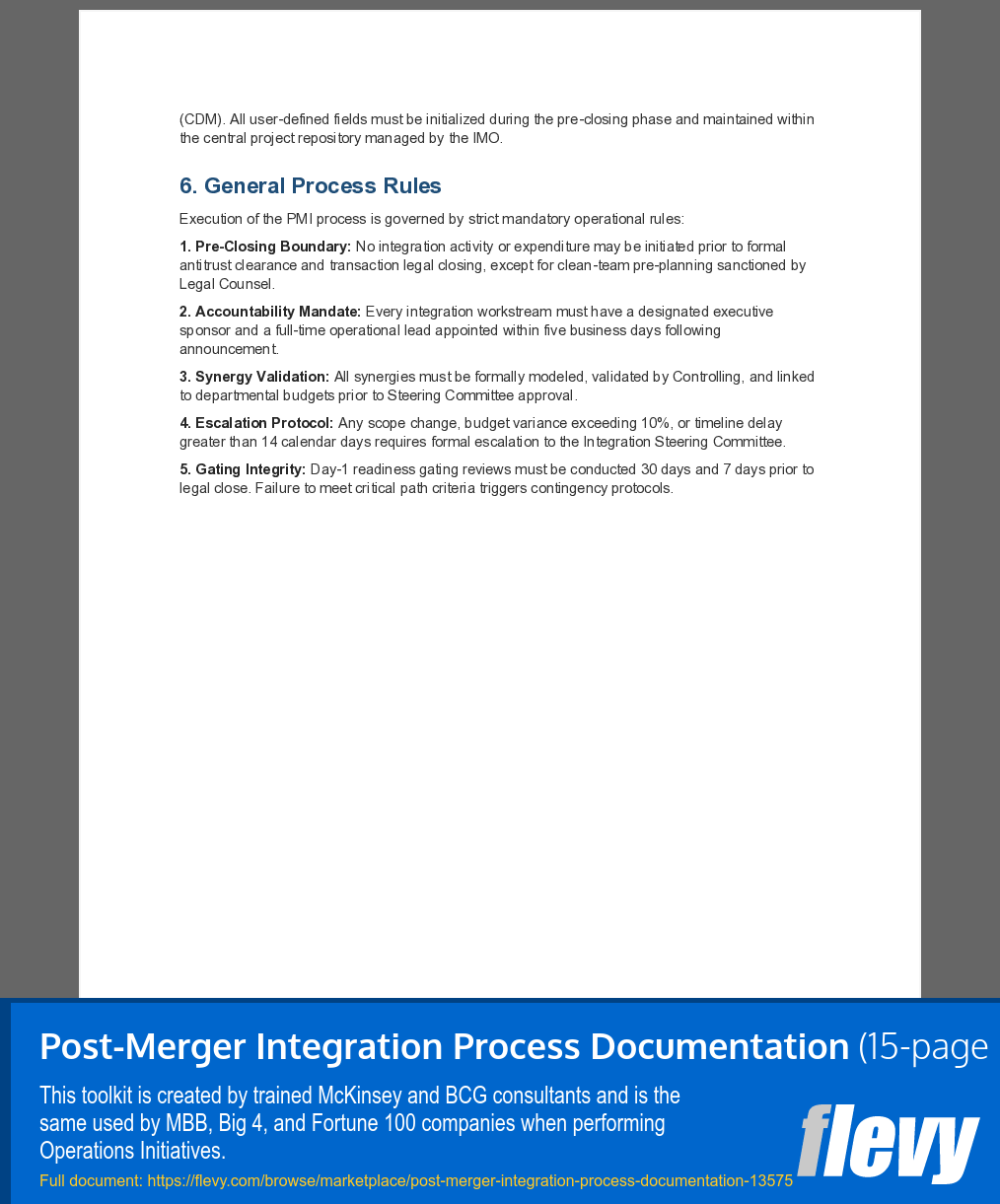 Post-Merger Integration Process Documentation (15-page Word document) Preview Image