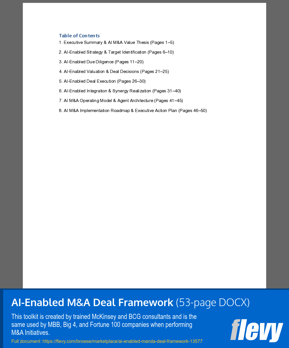 AI-Enabled M&A Deal Framework (53-page Word document) Preview Image