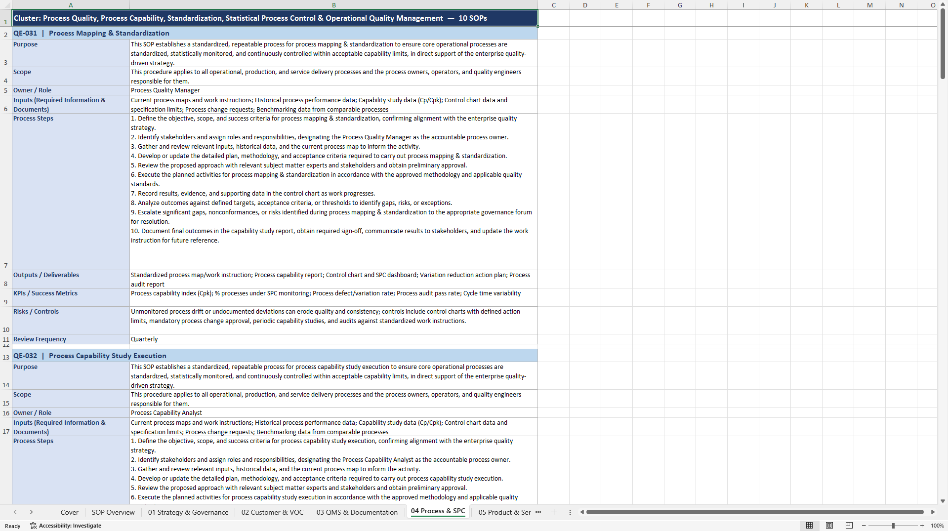 100+ Quality-Driven Enterprise SOPs (Excel template (XLSX)) Preview Image
