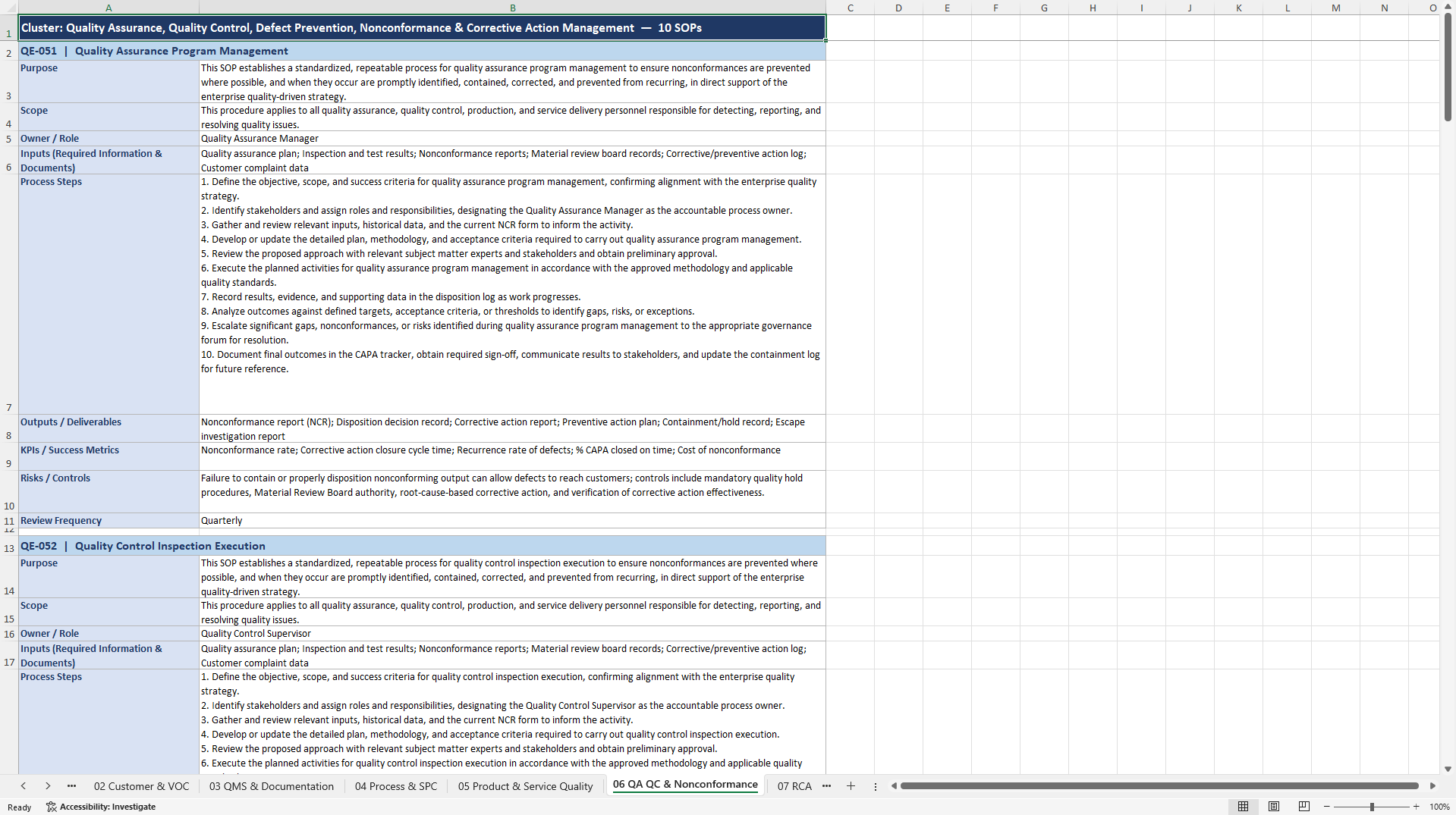 100+ Quality-Driven Enterprise SOPs (Excel template (XLSX)) Preview Image