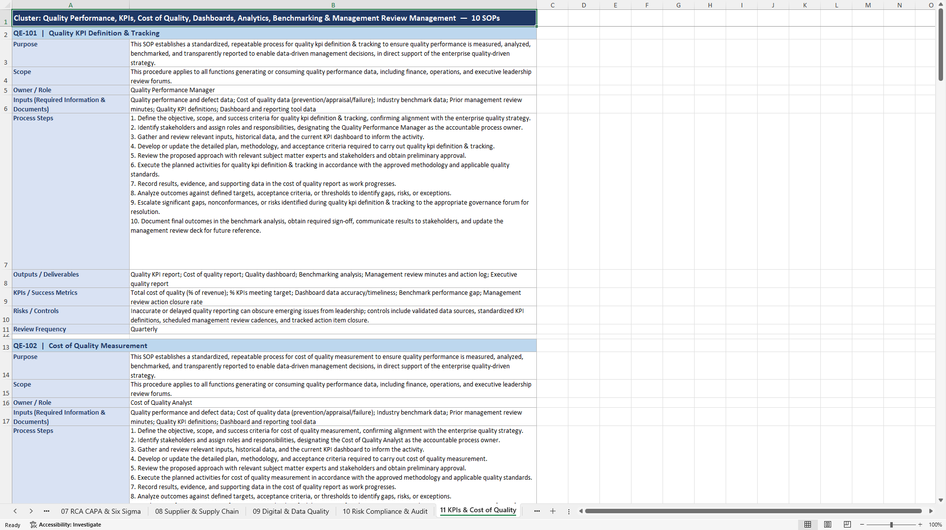 100+ Quality-Driven Enterprise SOPs (Excel template (XLSX)) Preview Image