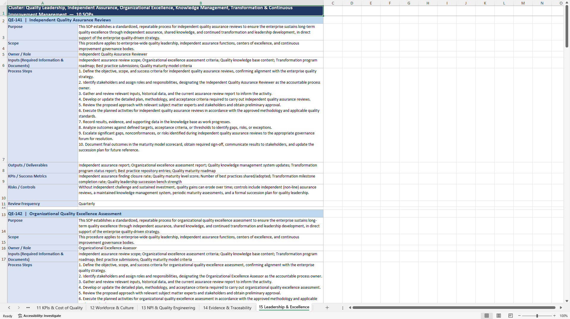 100+ Quality-Driven Enterprise SOPs (Excel template (XLSX)) Preview Image