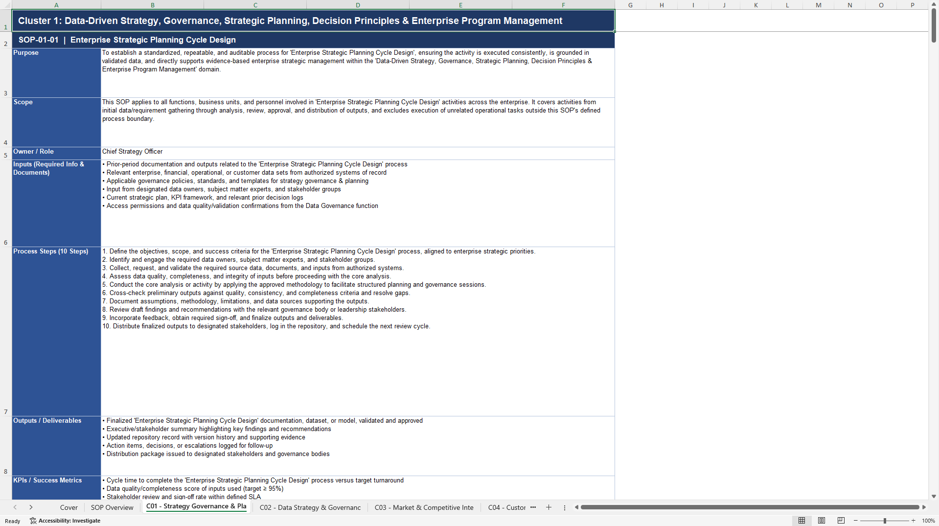 100+ Data-Driven Strategic Management SOPs (Excel template (XLSX)) Preview Image