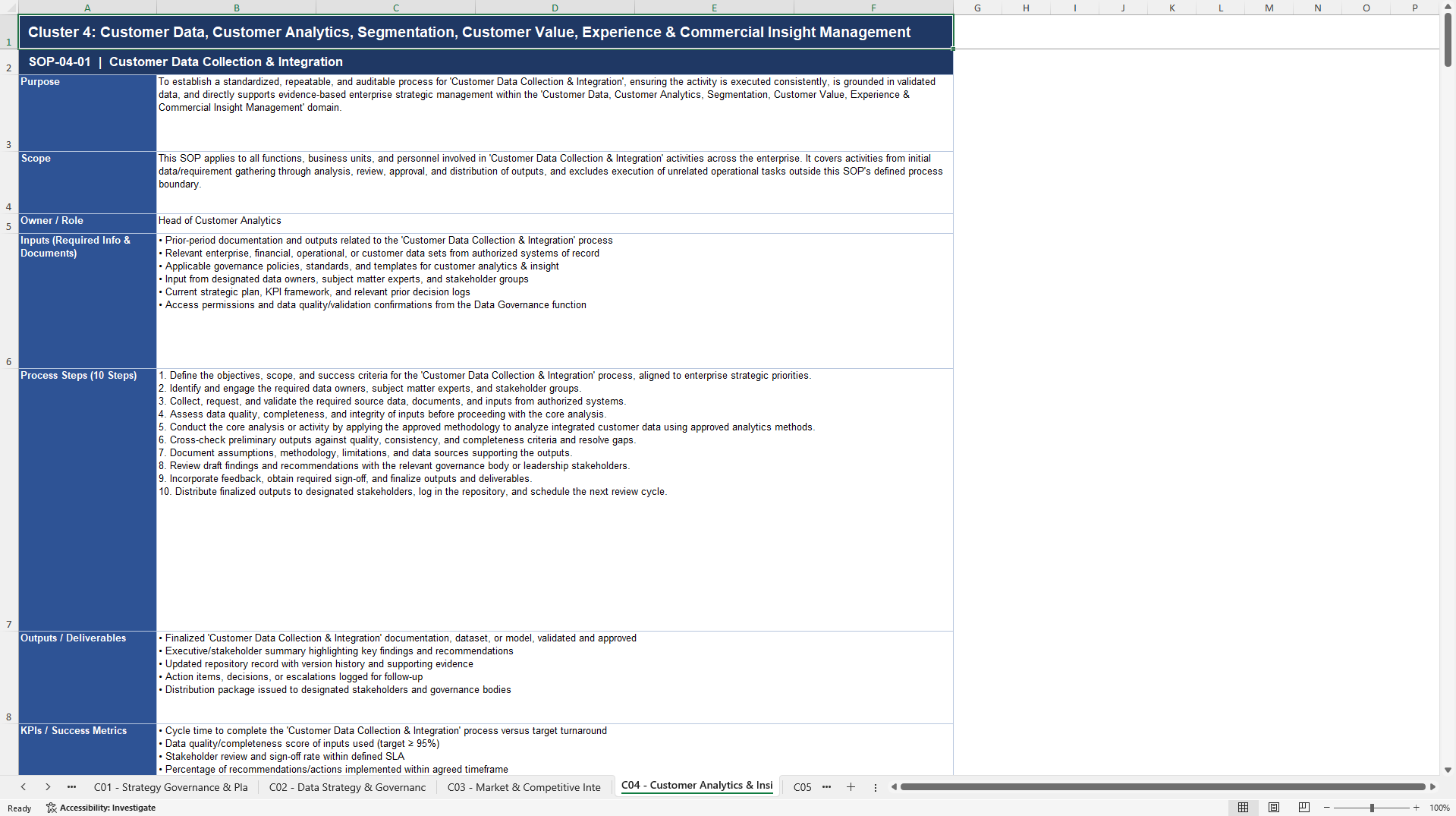100+ Data-Driven Strategic Management SOPs (Excel template (XLSX)) Preview Image