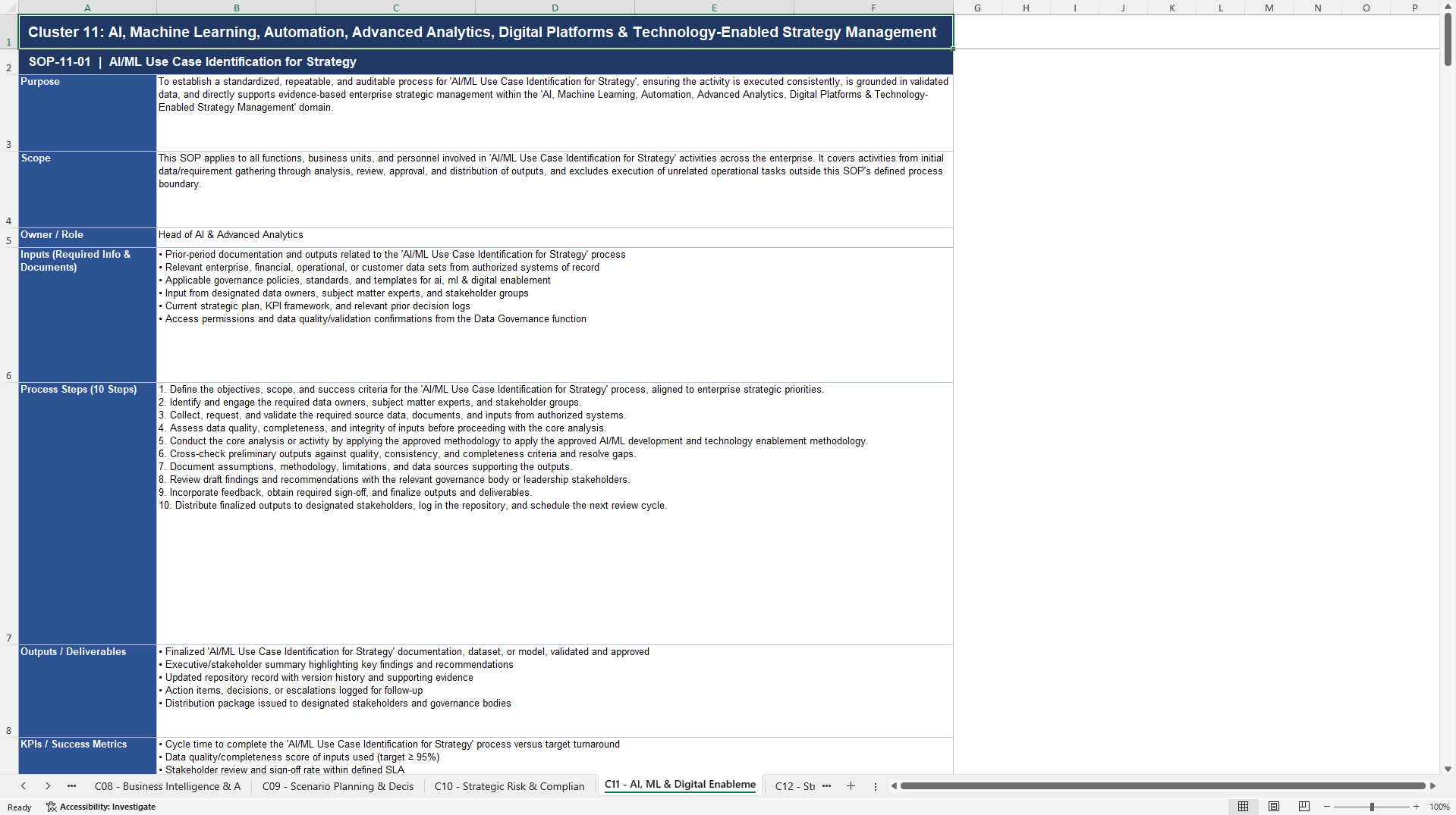100+ Data-Driven Strategic Management SOPs (Excel template (XLSX)) Preview Image