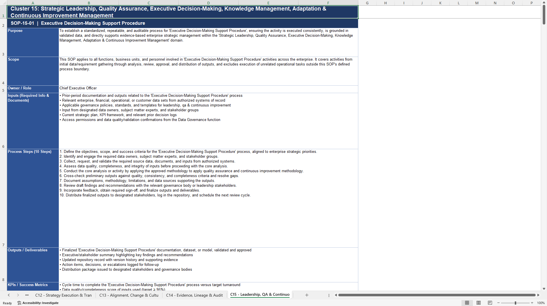 100+ Data-Driven Strategic Management SOPs (Excel template (XLSX)) Preview Image