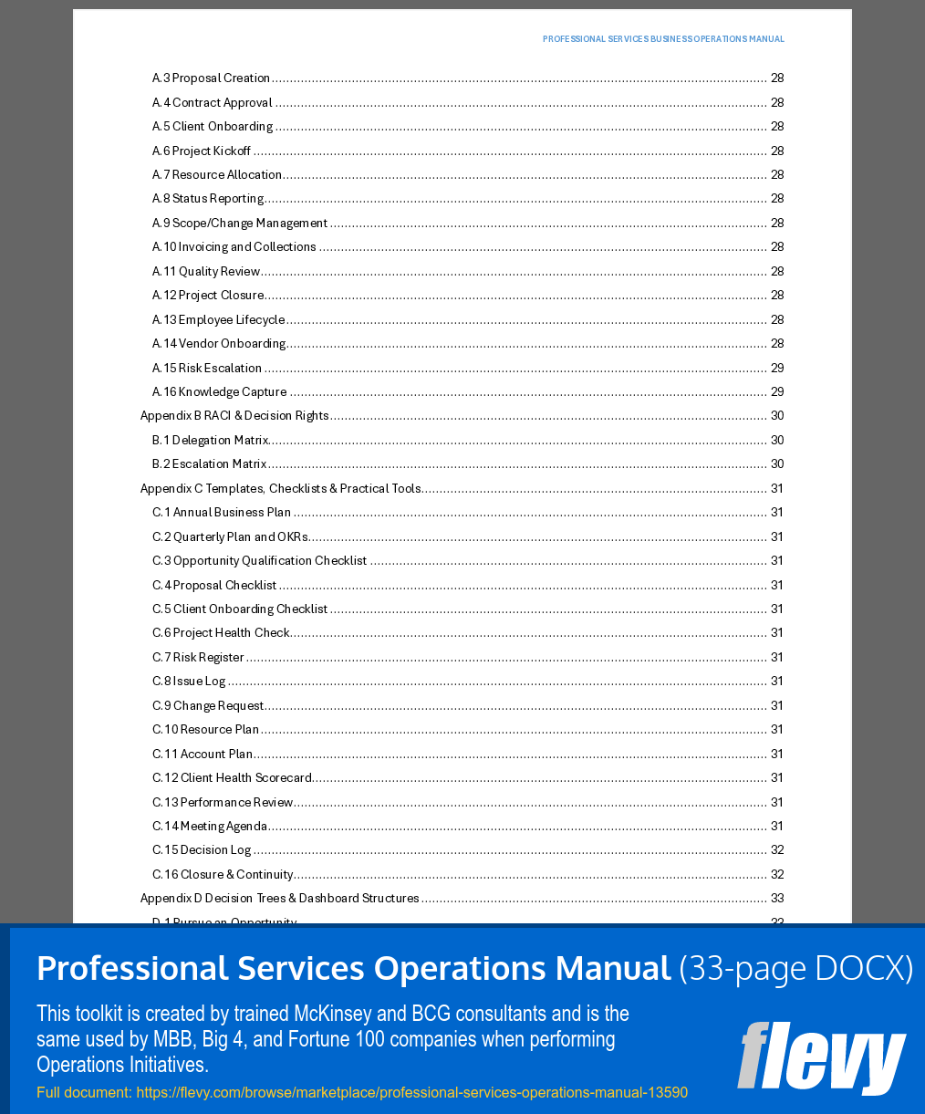 Professional Services Operations Manual (33-page Word document) Preview Image