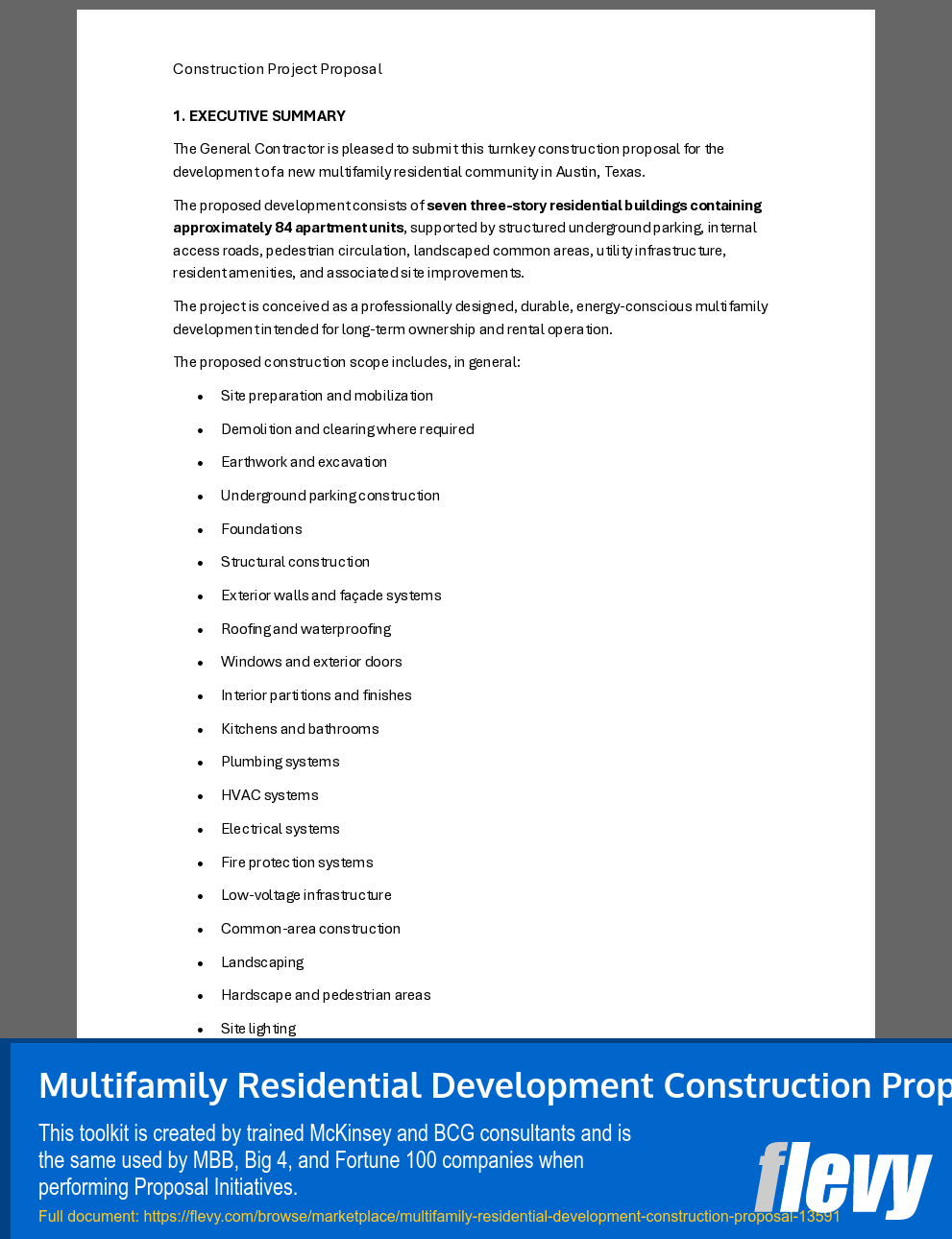 Multifamily Residential Development Construction Proposal (61-page Word document) Preview Image