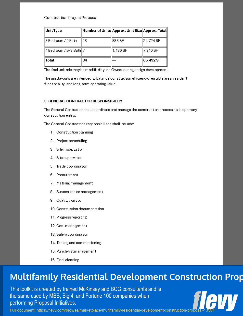 Multifamily Residential Development Construction Proposal (61-page Word document) Preview Image