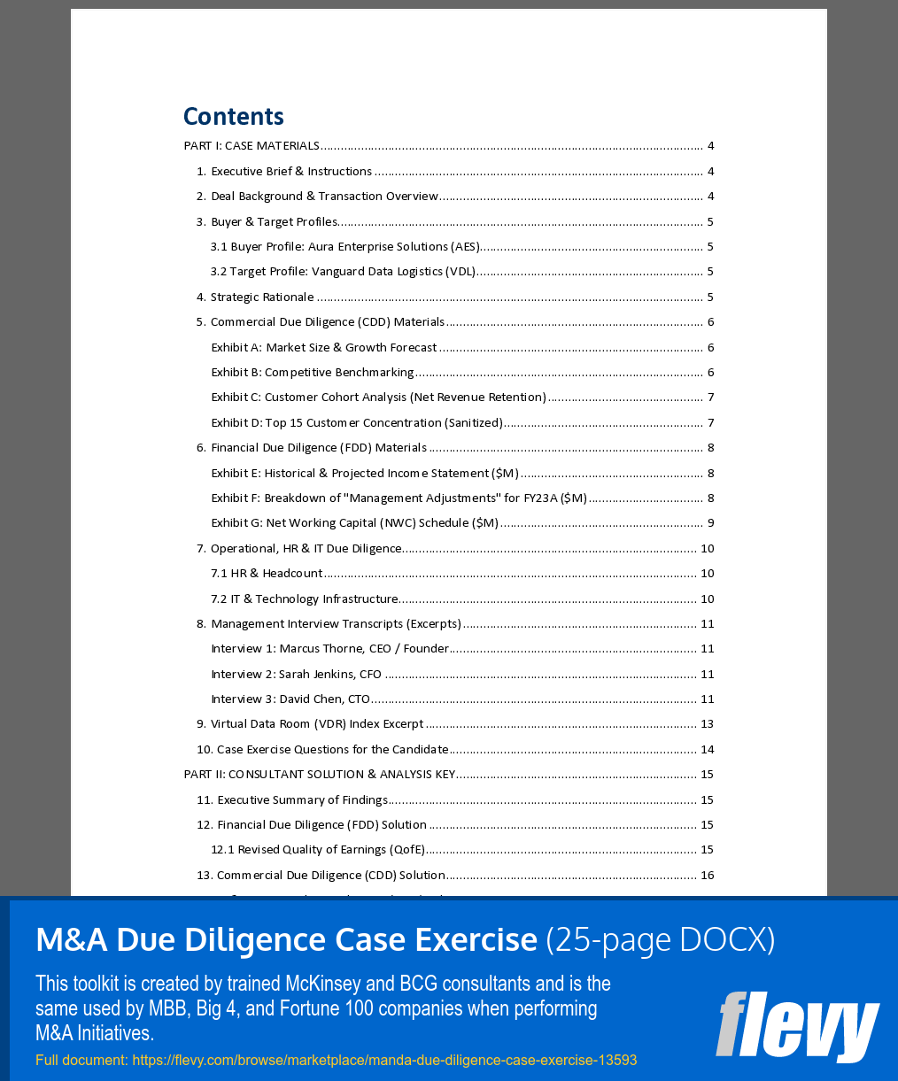 M&A Due Diligence Case Exercise (25-page Word document) Preview Image