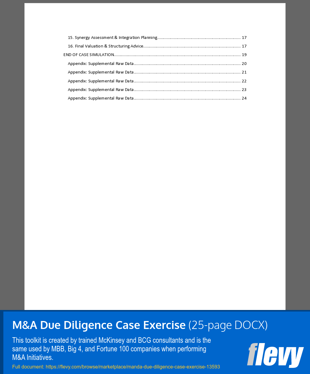 M&A Due Diligence Case Exercise (25-page Word document) Preview Image