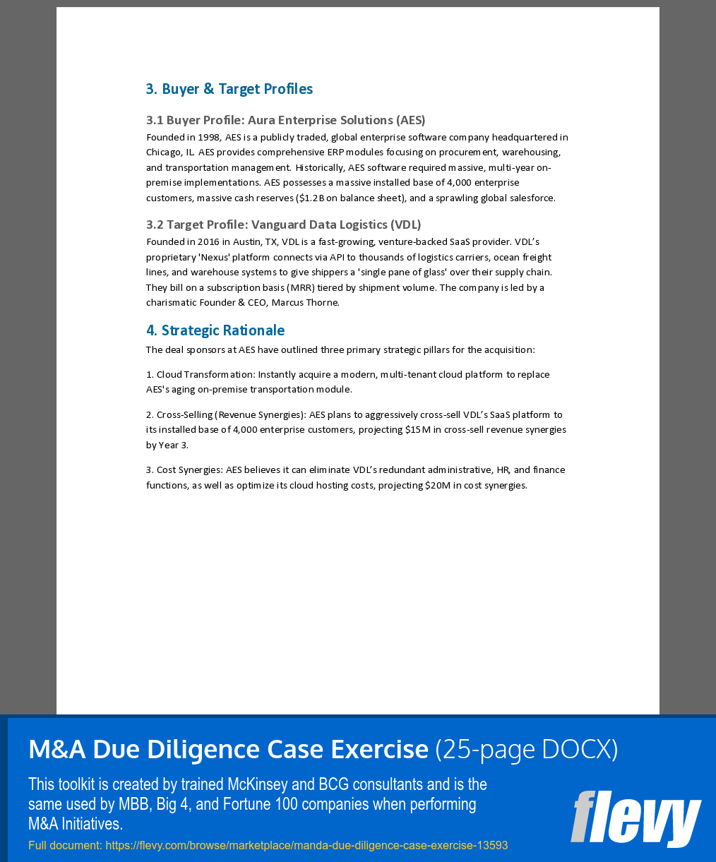 M&A Due Diligence Case Exercise (25-page Word document) Preview Image