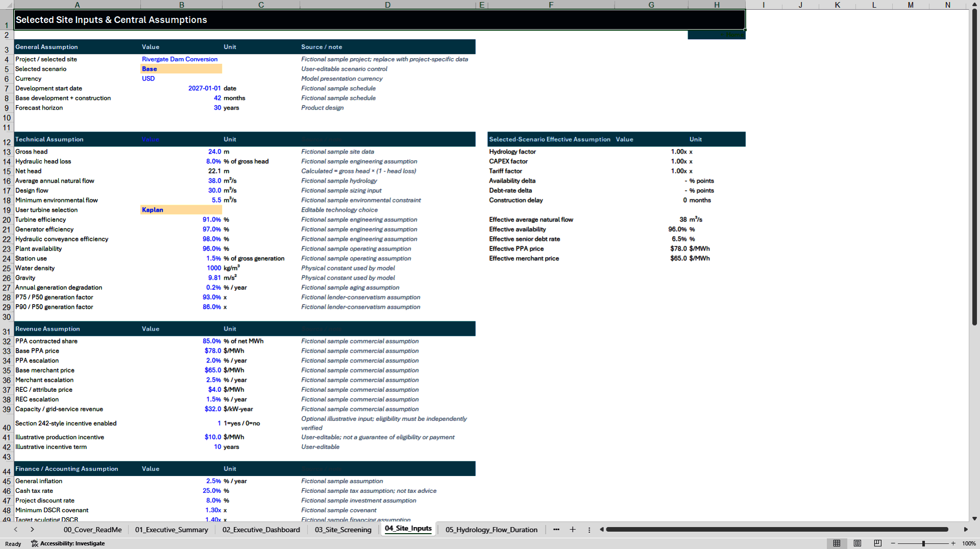Non-Powered Dam Hydropower Conversion Financial Model (Excel template (XLSX)) Preview Image