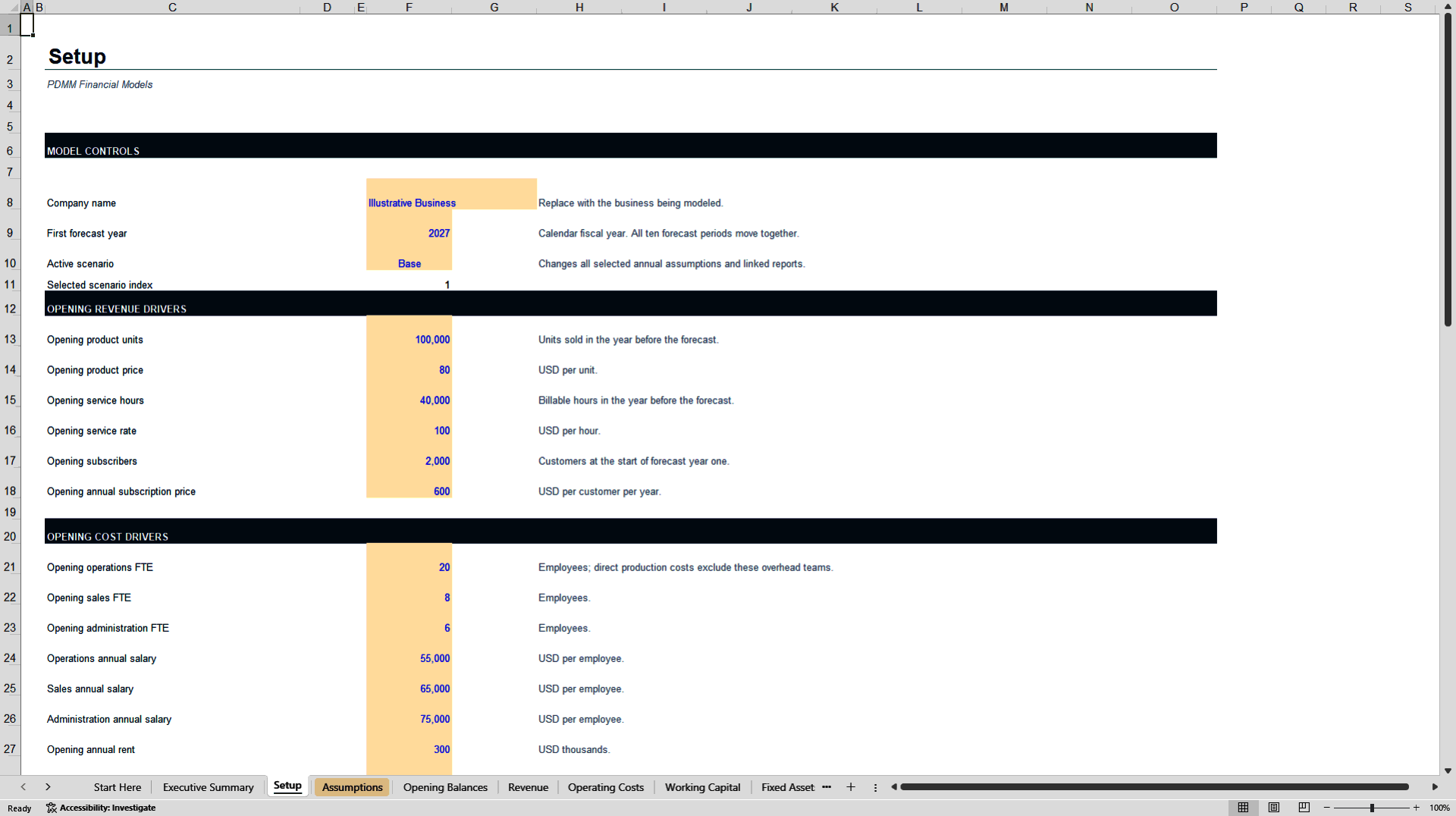 10-Year Integrated Three-Statement Financial Model (Excel template (XLSX)) Preview Image