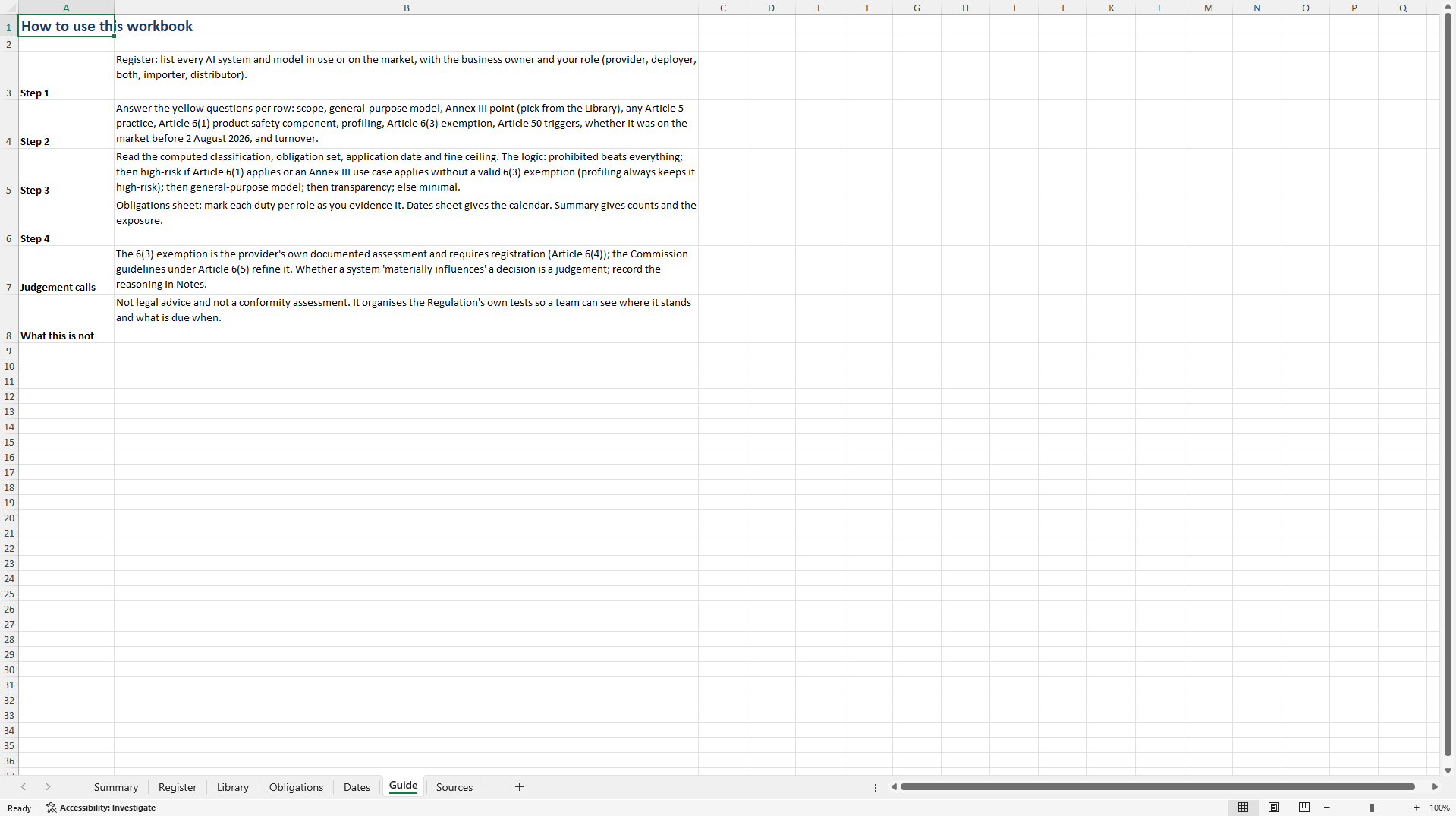 EU AI Act Obligations Workbook (Excel template (XLSX)) Preview Image