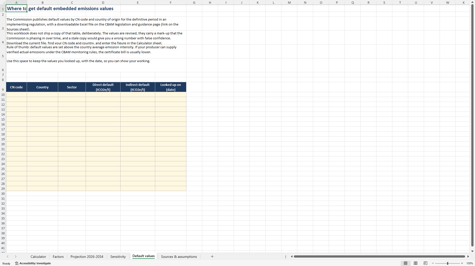EU CBAM Cost Calculator 2026 to 2034 (Excel template (XLSX)) Preview Image