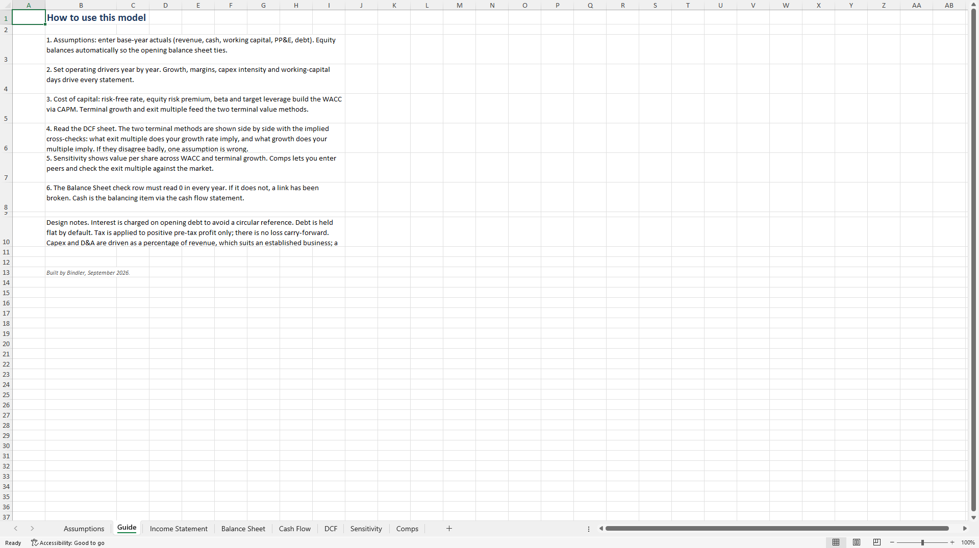 Integrated Three-Statement DCF Valuation Model (Excel template (XLSX)) Preview Image