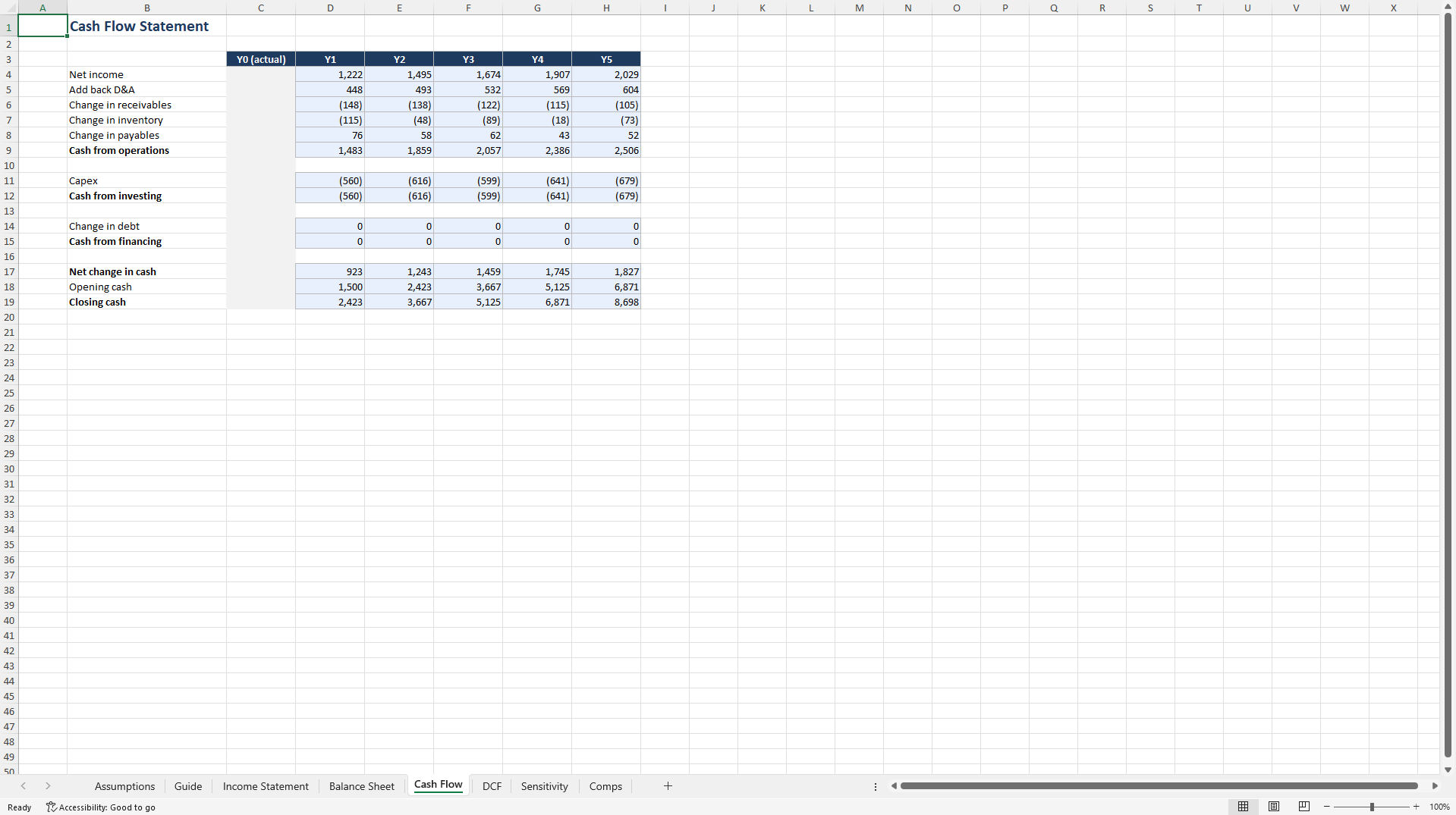Integrated Three-Statement DCF Valuation Model (Excel template (XLSX)) Preview Image
