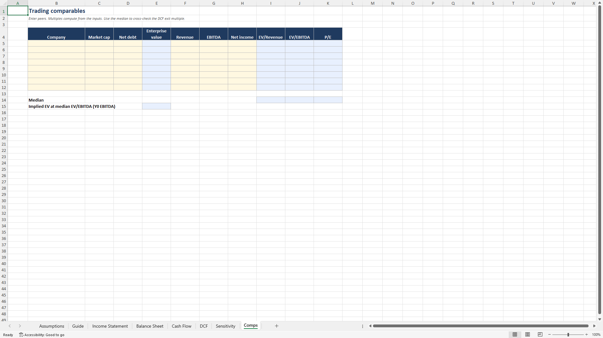 Integrated Three-Statement DCF Valuation Model (Excel template (XLSX)) Preview Image