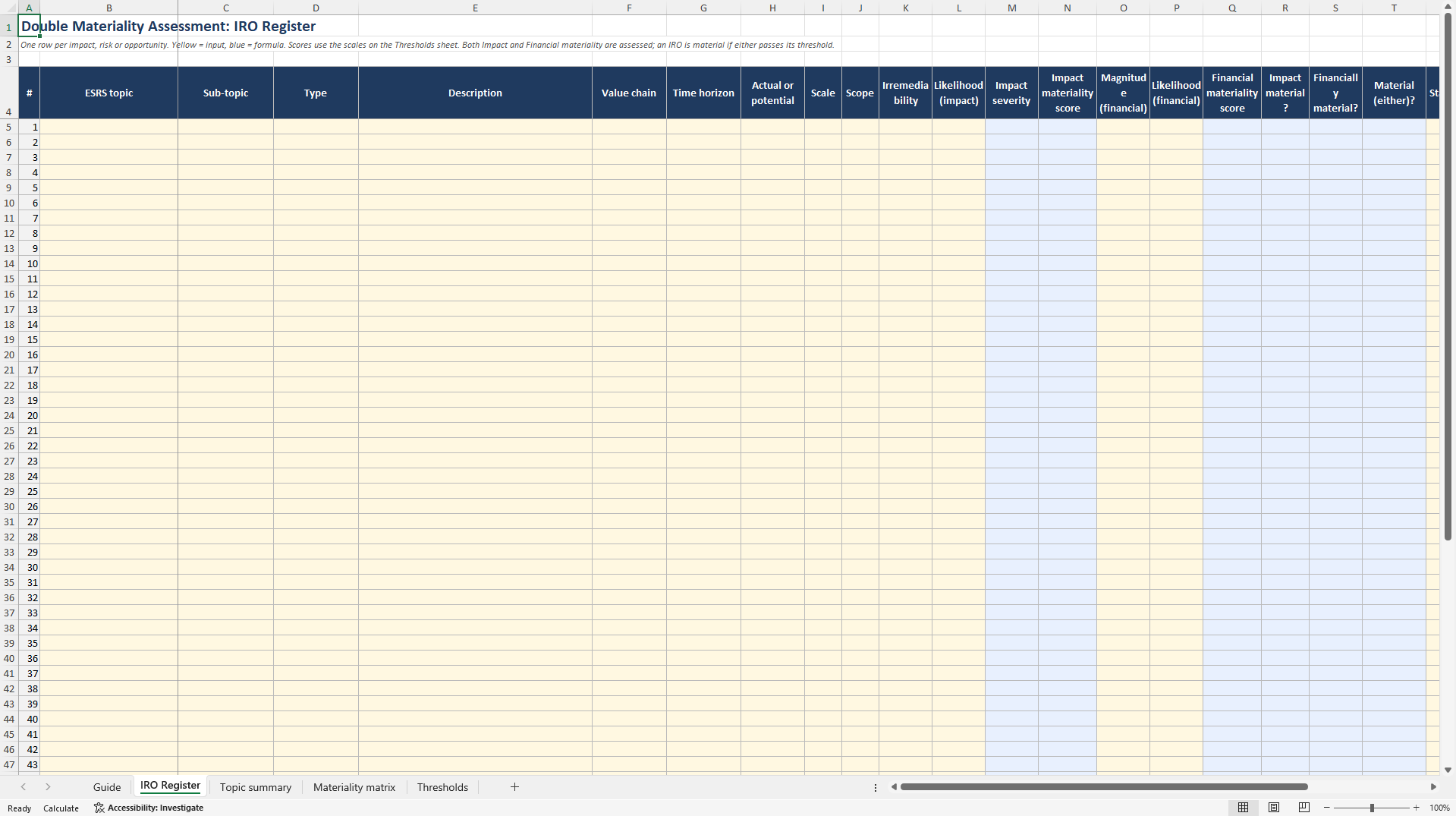 CSRD Double Materiality Assessment Workbook (Excel template (XLSX)) Preview Image