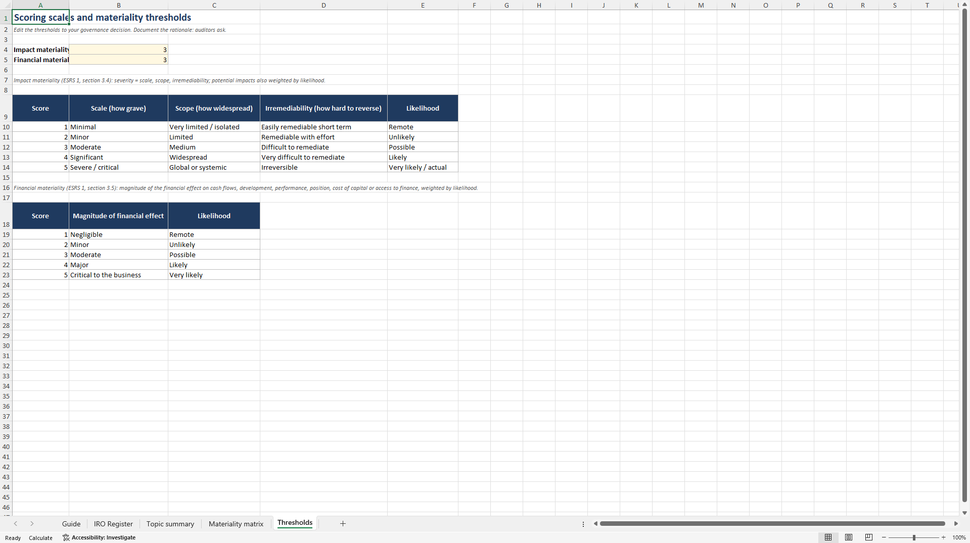 CSRD Double Materiality Assessment Workbook (Excel template (XLSX)) Preview Image