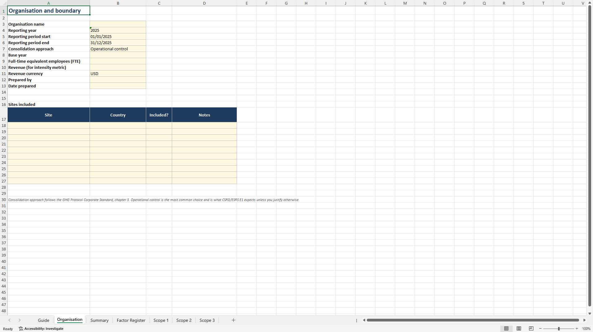 GHG Protocol Scope 1, 2 and 3 Inventory Workbook (Excel template (XLSX)) Preview Image