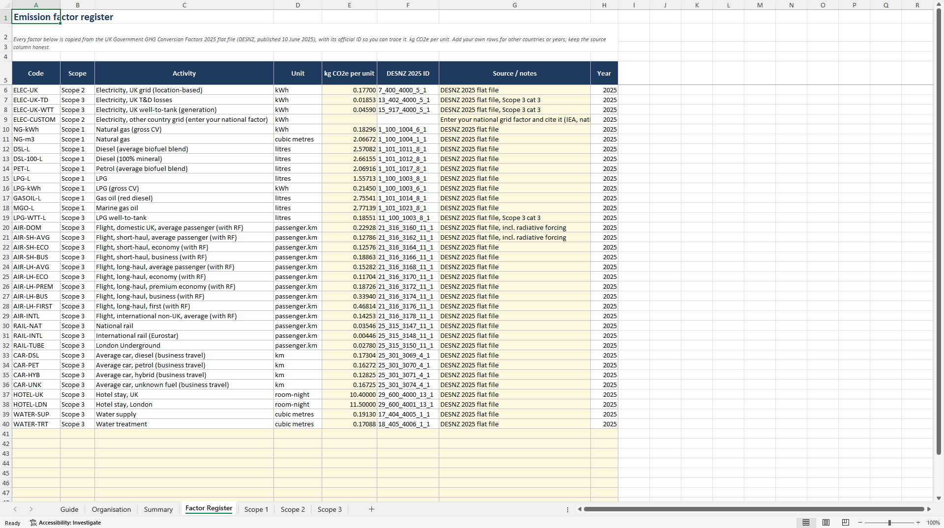 GHG Protocol Scope 1, 2 and 3 Inventory Workbook (Excel template (XLSX)) Preview Image