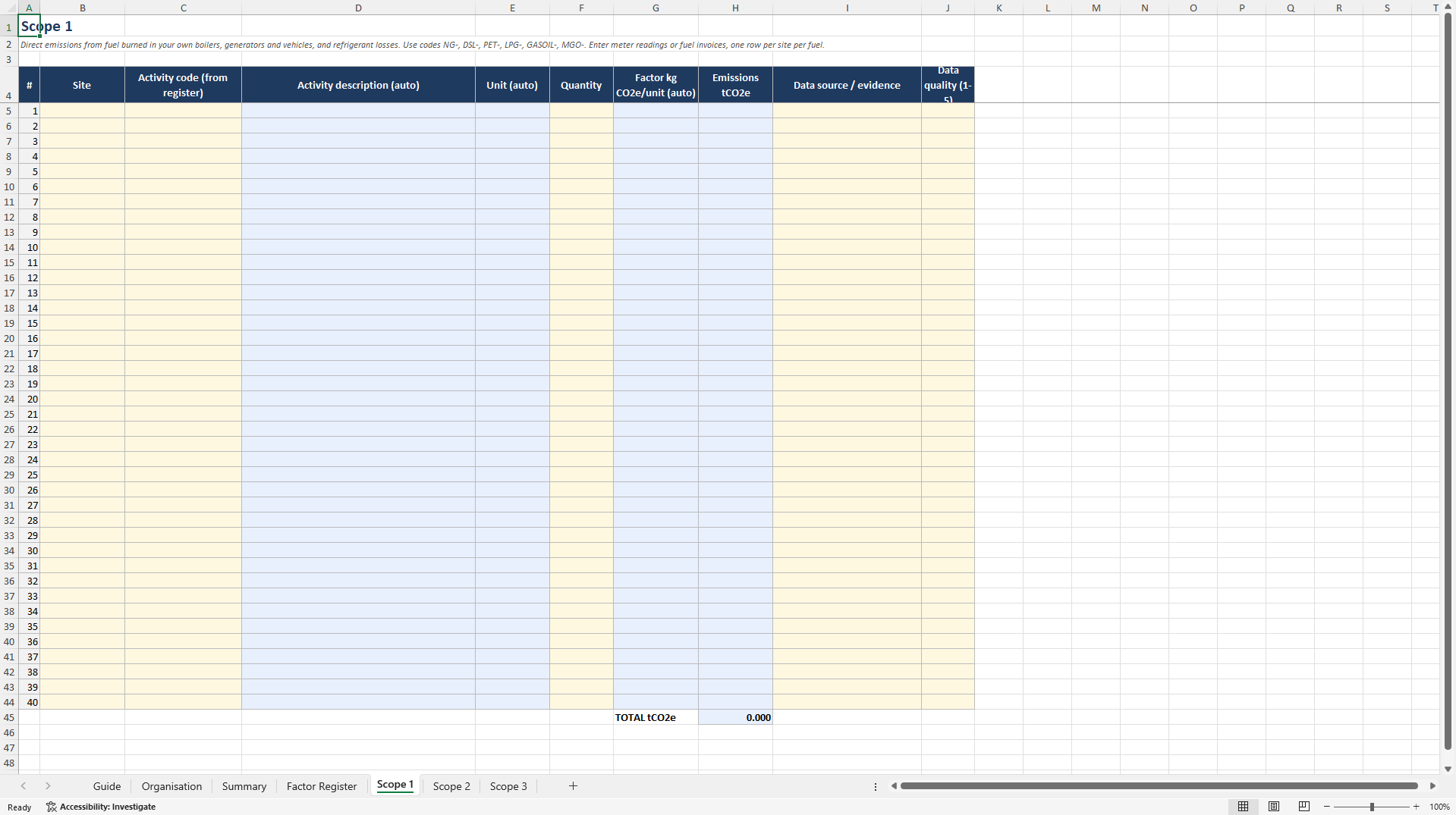 GHG Protocol Scope 1, 2 and 3 Inventory Workbook (Excel template (XLSX)) Preview Image