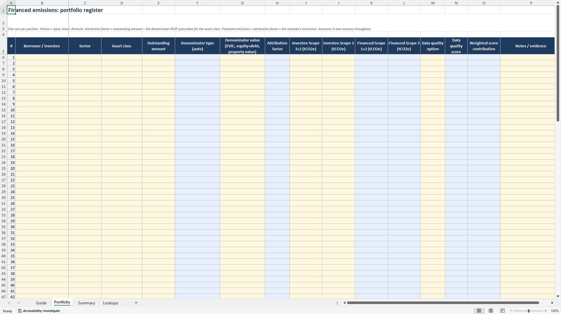 PCAF Financed Emissions Calculator (Excel template (XLSX)) Preview Image