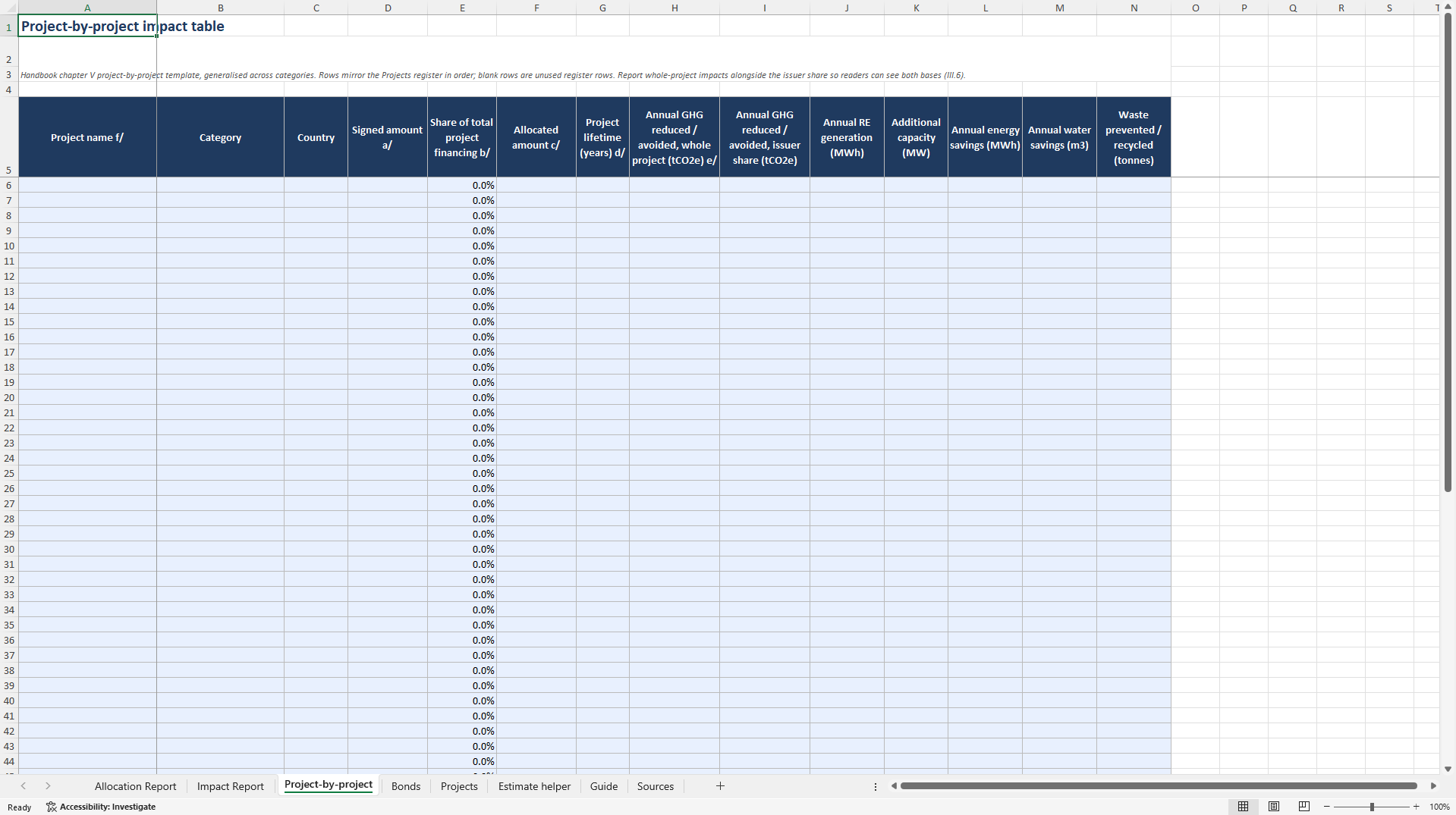 Green Bond Allocation and Impact Report Workbook (Excel template (XLSX)) Preview Image