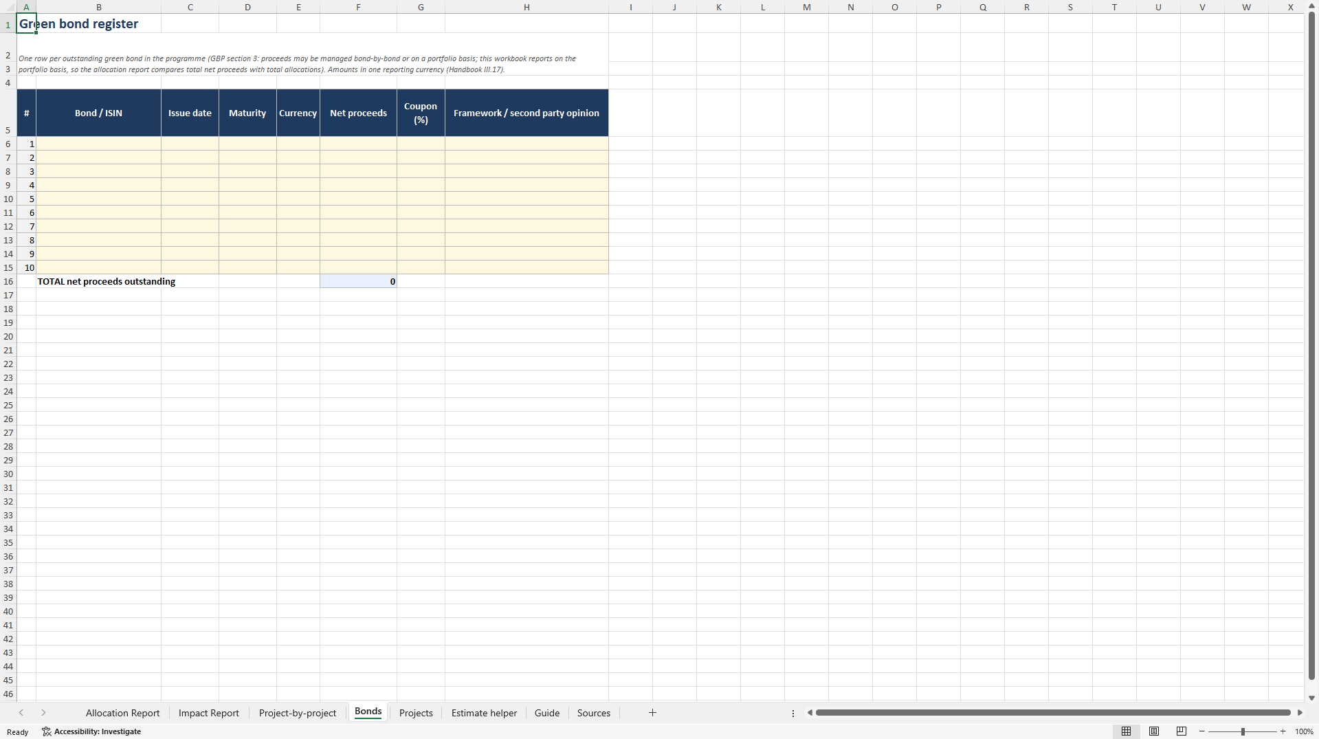 Green Bond Allocation and Impact Report Workbook (Excel template (XLSX)) Preview Image