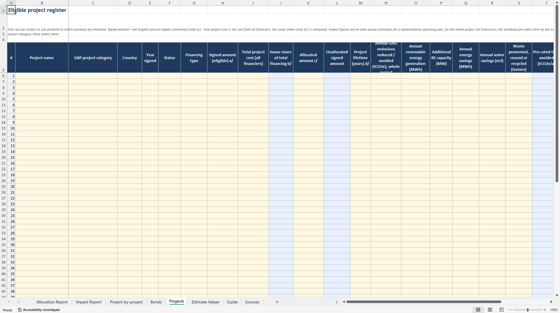 Green Bond Allocation and Impact Report Workbook (Excel template (XLSX)) Preview Image
