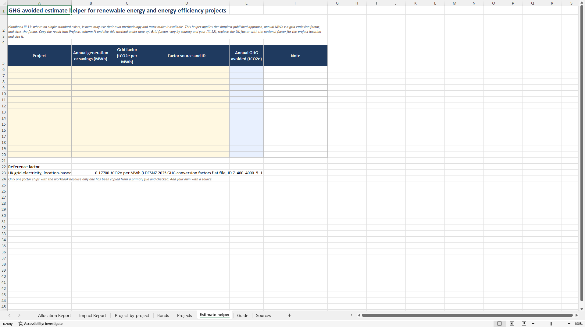 Green Bond Allocation and Impact Report Workbook (Excel template (XLSX)) Preview Image