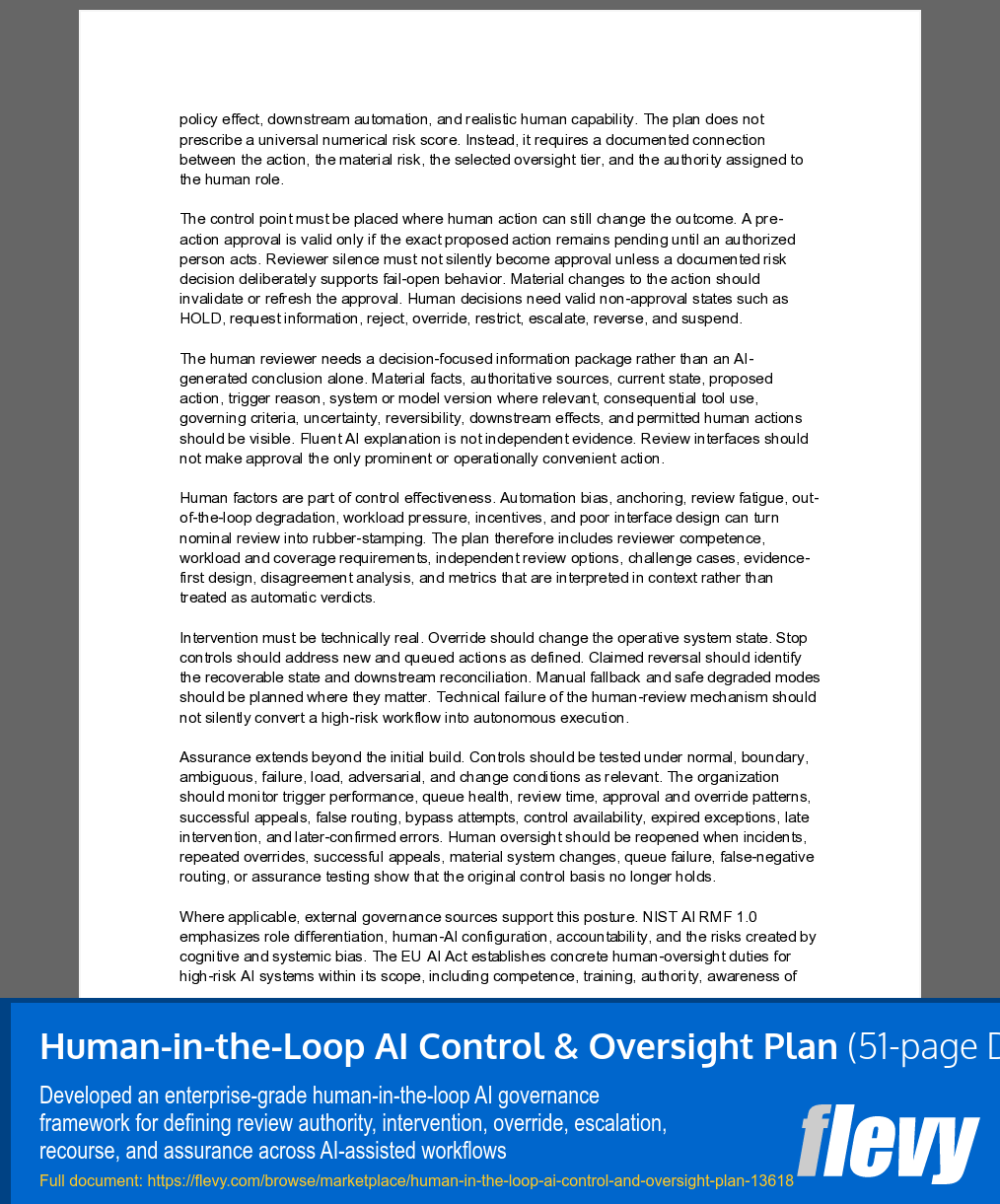 Human-in-the-Loop AI Control & Oversight Plan (51-page Word document) Preview Image