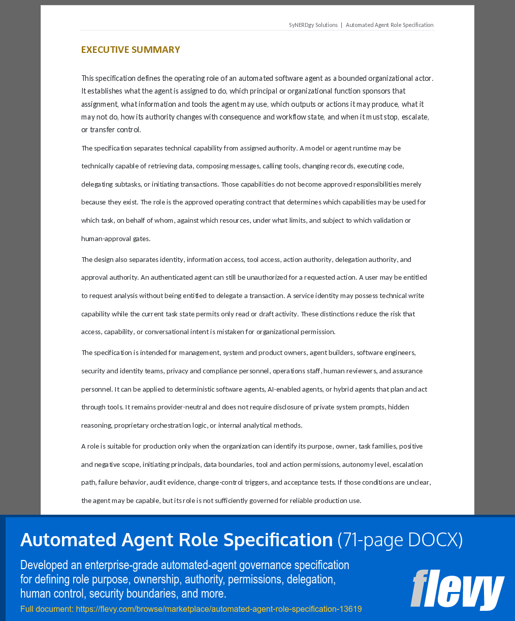 Automated Agent Role Specification (71-page Word document) Preview Image