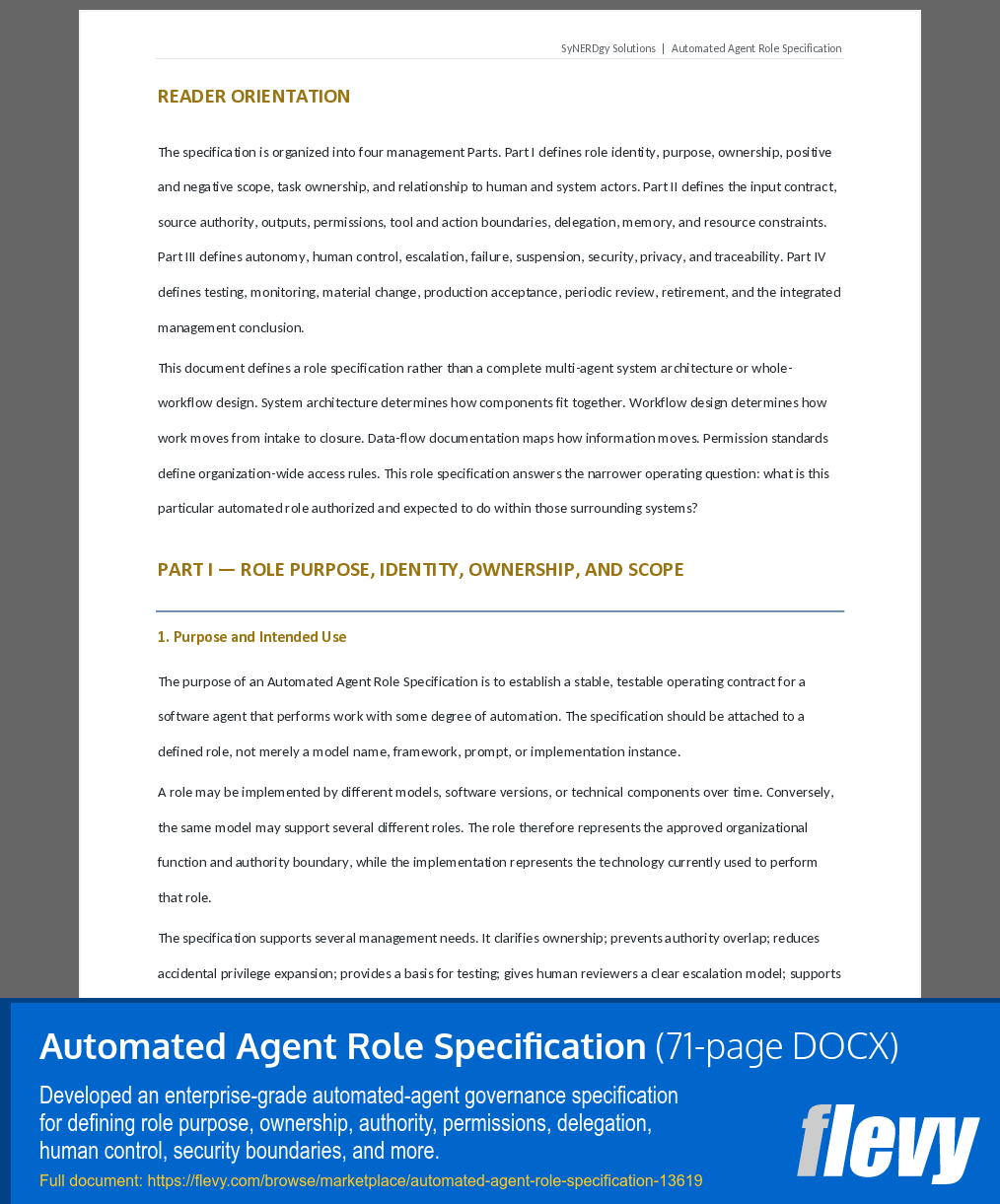 Automated Agent Role Specification (71-page Word document) Preview Image