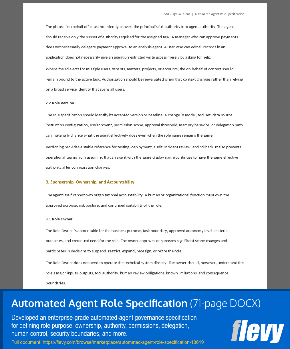 Automated Agent Role Specification (71-page Word document) Preview Image