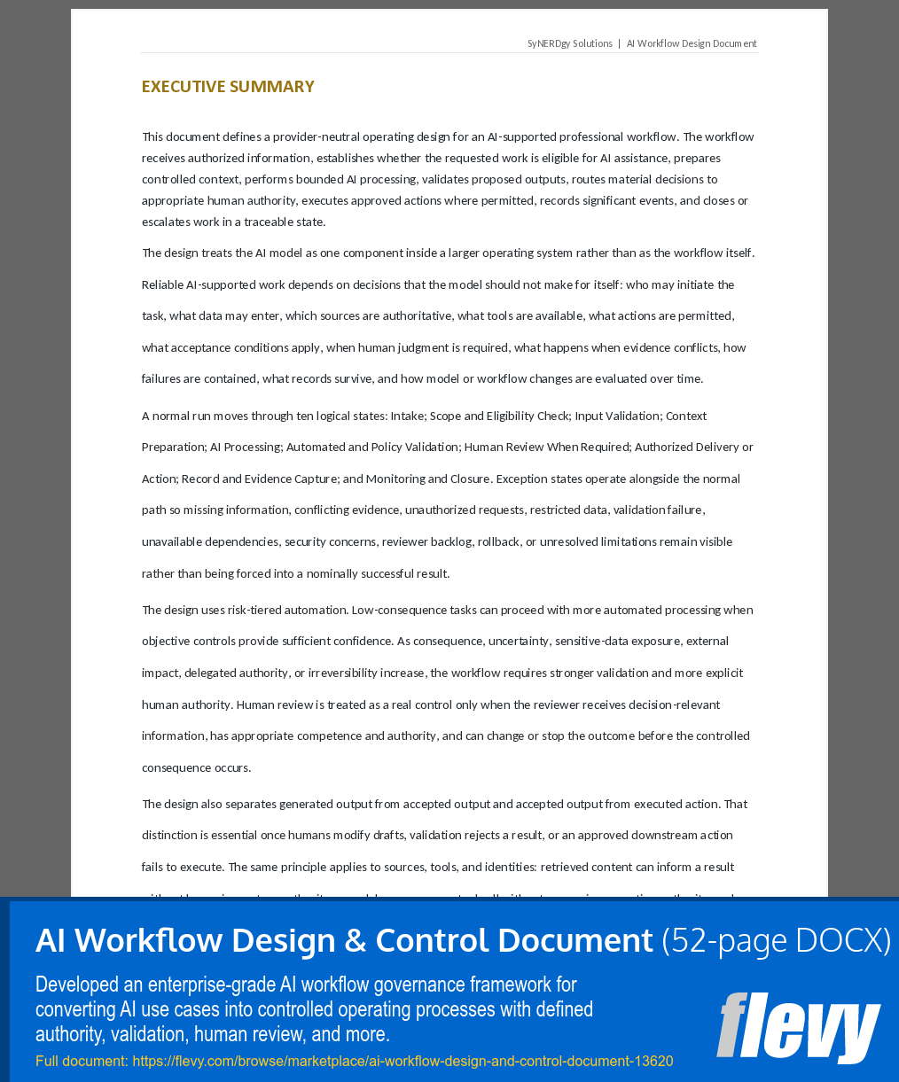 AI Workflow Design & Control Document (52-page Word document) Preview Image