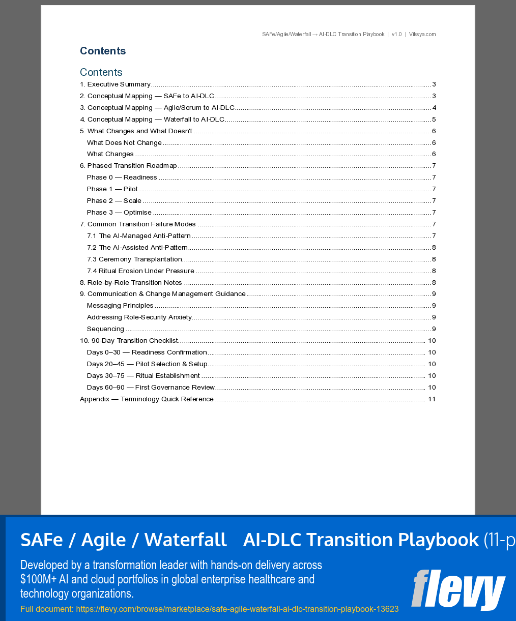 SAFe / Agile / Waterfall → AI-DLC Transition Playbook (11-page PDF document) Preview Image