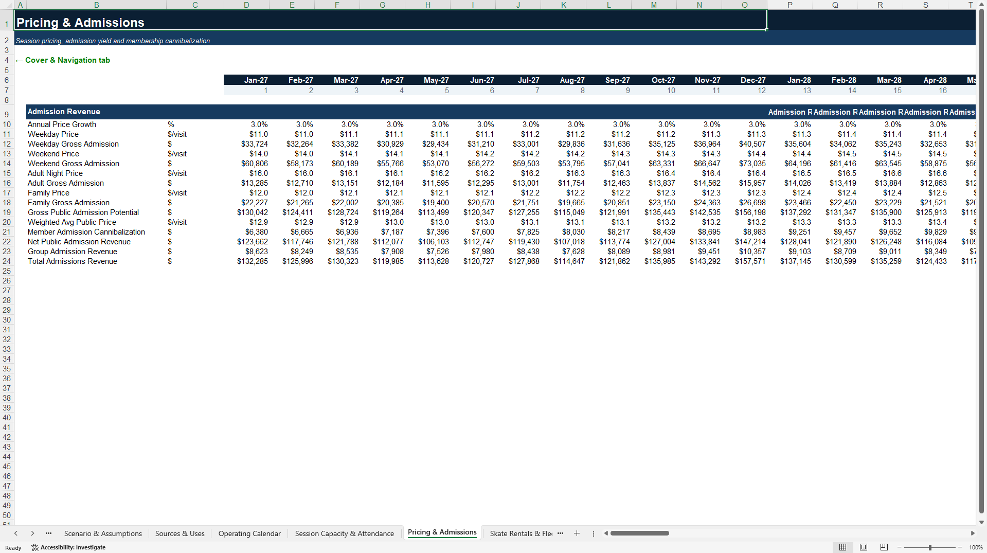 Roller Skate Rink Business Plan Financial Model (Excel template (XLSX)) Preview Image