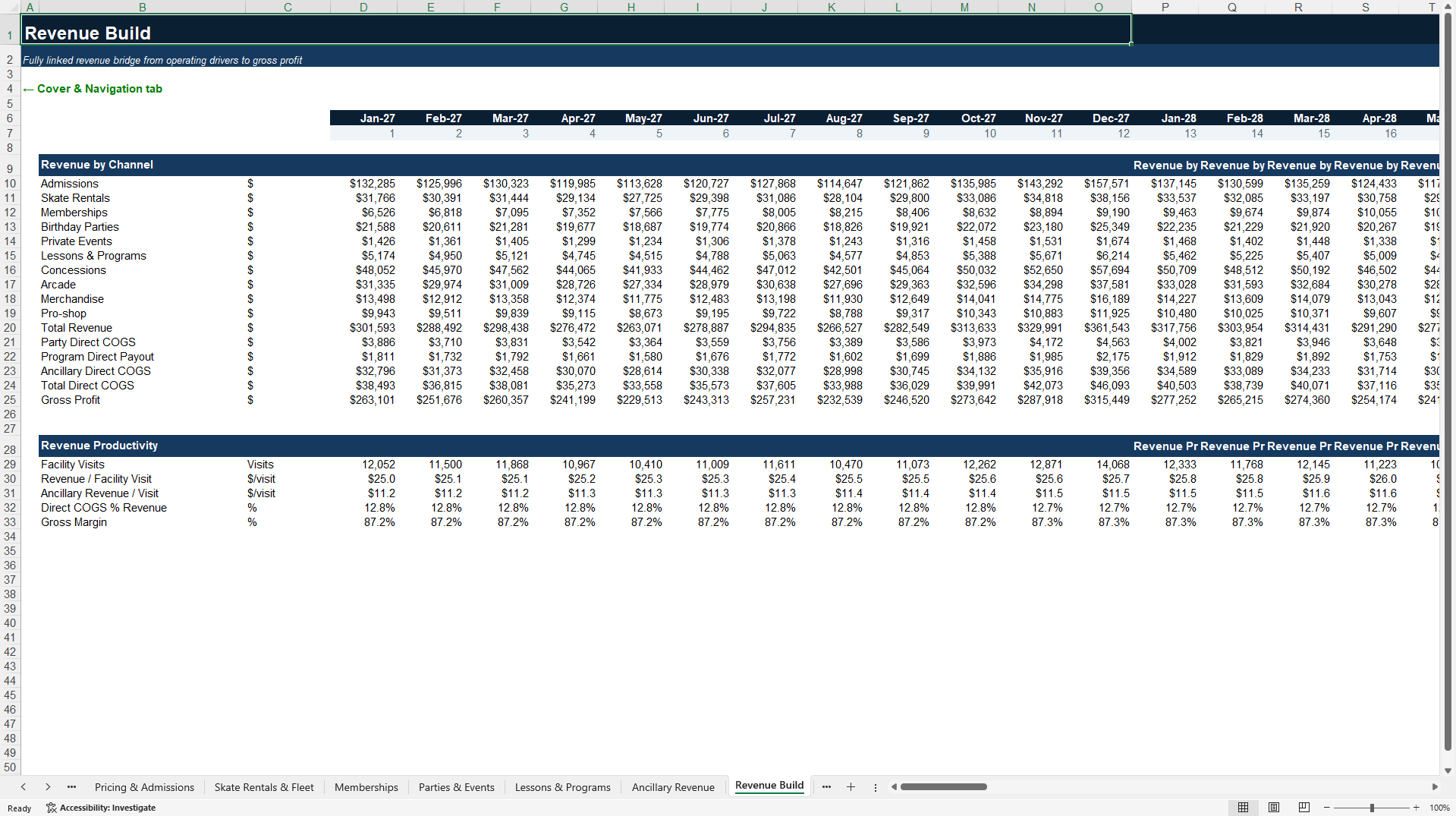 Roller Skate Rink Business Plan Financial Model (Excel template (XLSX)) Preview Image