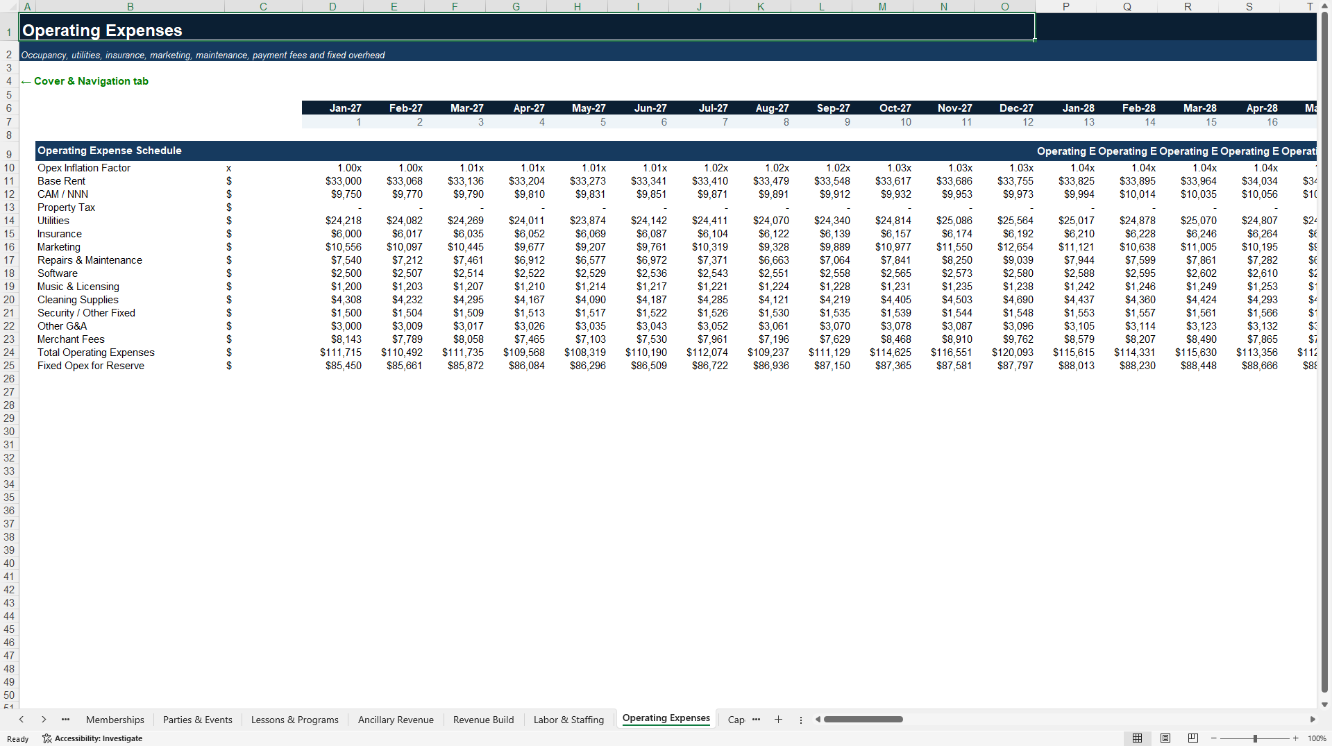 Roller Skate Rink Business Plan Financial Model (Excel template (XLSX)) Preview Image