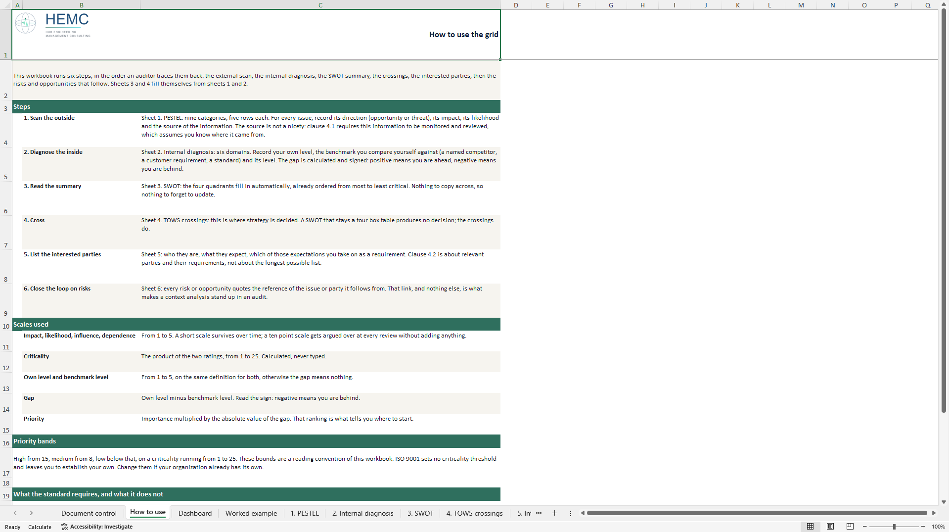 ISO 9001 PESTEL and SWOT Context Analysis Tool (Excel template (XLSX)) Preview Image