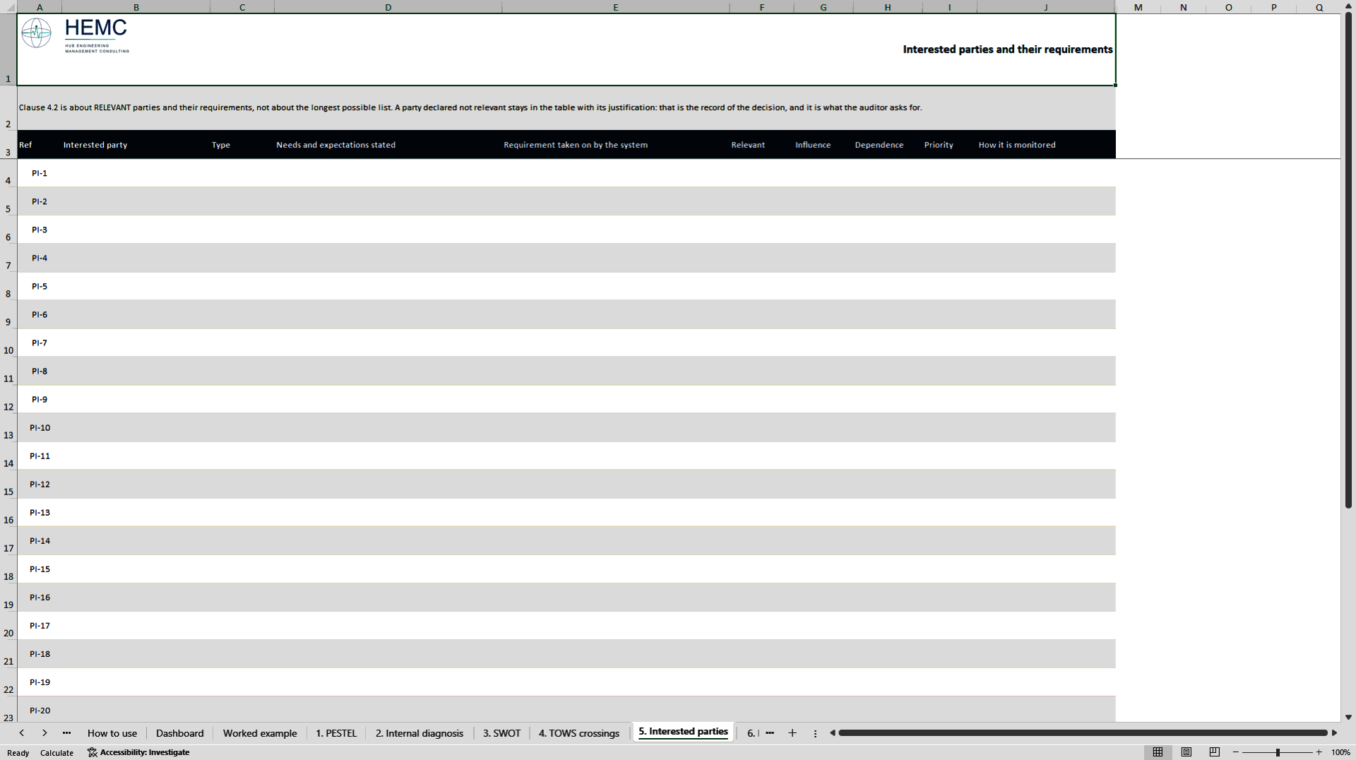ISO 9001 PESTEL and SWOT Context Analysis Tool (Excel template (XLSX)) Preview Image
