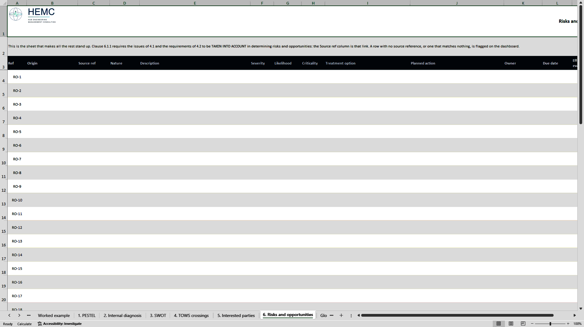 ISO 9001 PESTEL and SWOT Context Analysis Tool (Excel template (XLSX)) Preview Image