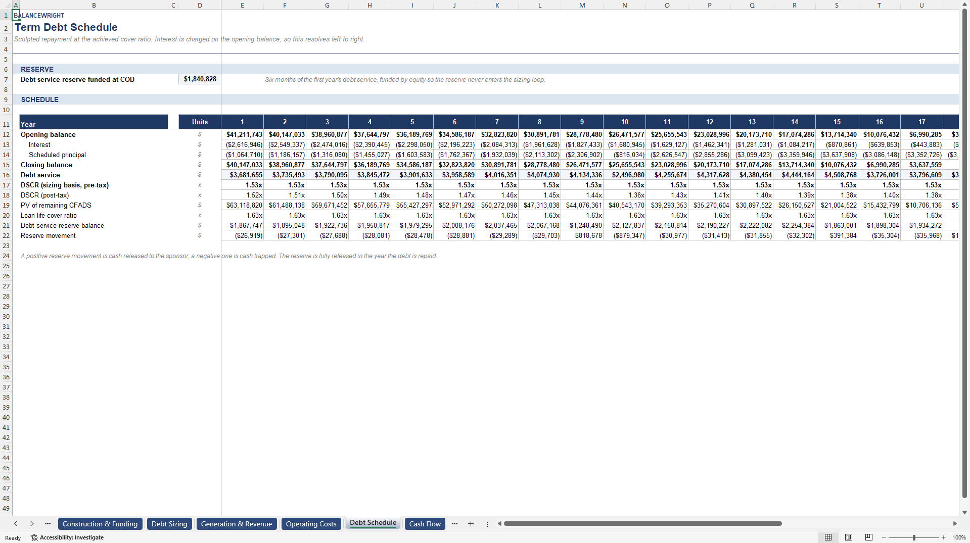 Solar PV & Battery (BESS) Project Finance Model with DSCR (Excel template (XLSX)) Preview Image